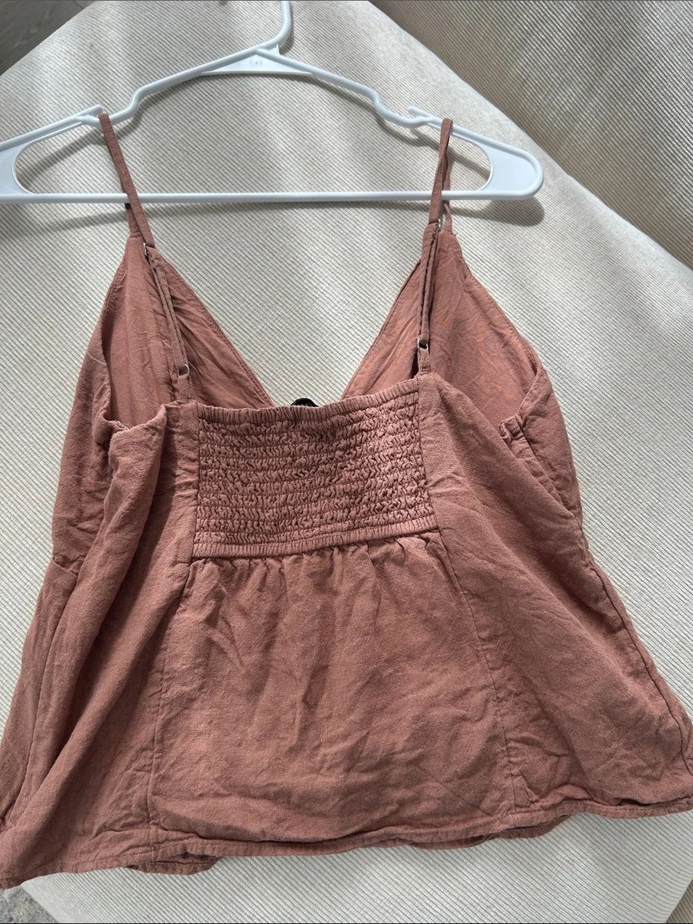 Women's Brown Linen-Cotton V-Neck Cami Top